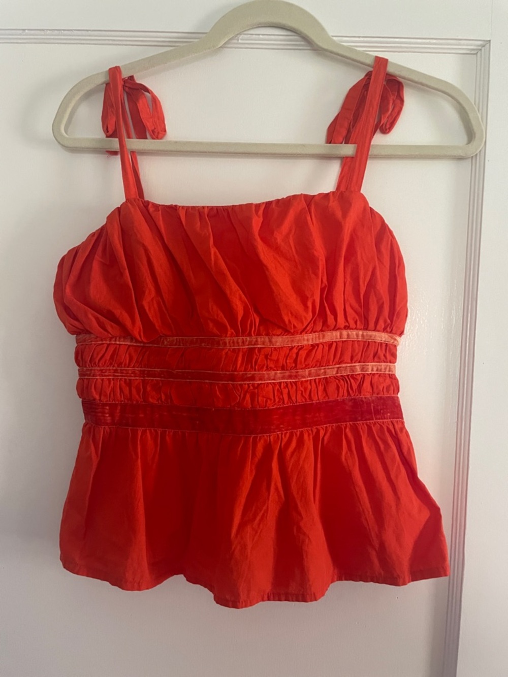 Maeve (Anthropologie) Red Tie-Shoulder Peplum Camisole